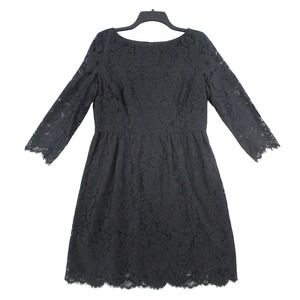 Ann Taylor LOFT‎ Goth Lace Whitchy 3/4 Sleeve Fit Flare Scalloped Hem Size 8